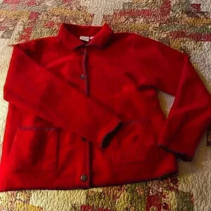 Baxter & Wells 100% Wool Red Cardigan Womens Sz L Button Down With Collar